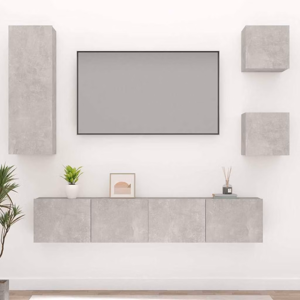 Set di mobili porta TV moderno vidaXL in legno e MDF, 5 pezzi, Grigio, da appendere alla parete