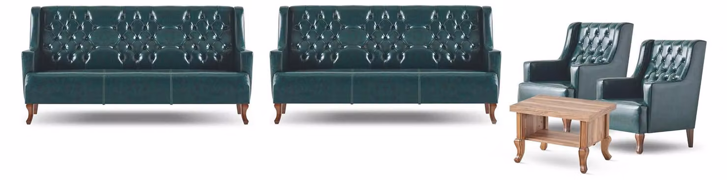 Chesterfield Sofas Ledersofas Klassisch Grün 3-Sitzer Sessel Couchtisch