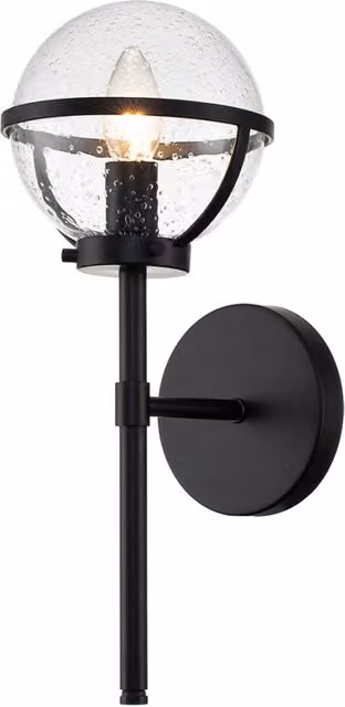 Applique da bagno Hollis Hinkley con sfera in vetro trasparente e finitura nera, IP44, attacco E14