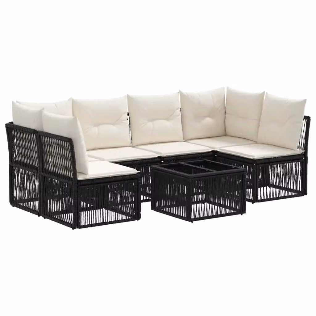 Set Divano da Giardino 7 pz vidaXL Nero con Tavolino e Cuscini in Polyrattan e Metallo – 2