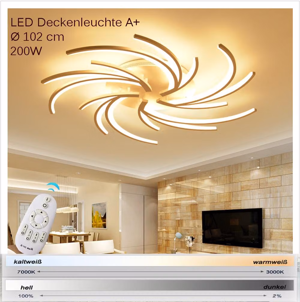 Lampada da soffitto LED bianca, modello 5WJ, con telecomando. Colore e intensità della luce regolabili. Paralume in acrilico