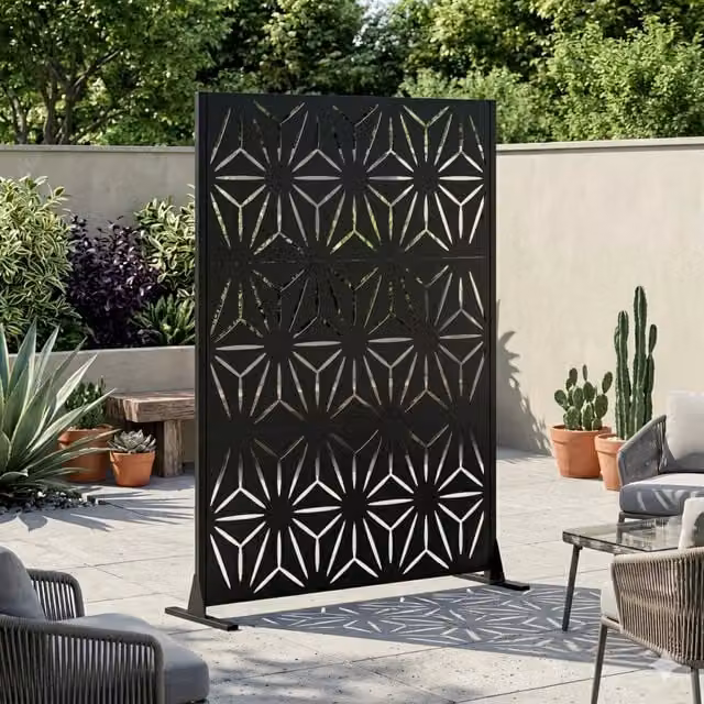 Paravento Privacy da Esterno Minimal in Acciaio Zincato Nero H: 183 cm, L: 116 cm, P: 40 cm