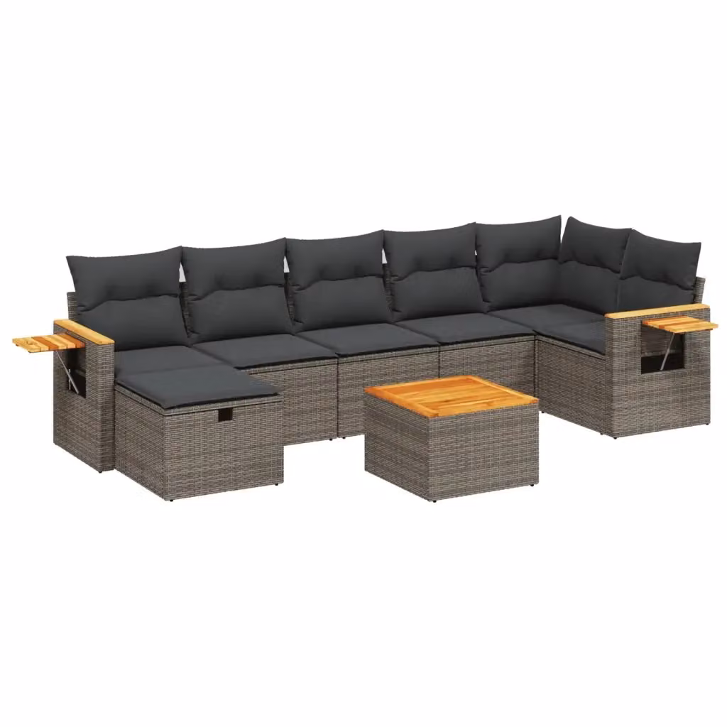 vidaXL Set Divano da Giardino a L 8 pz Grigio con Cuscini e Tavolino in Polyrattan e Acciaio – 2