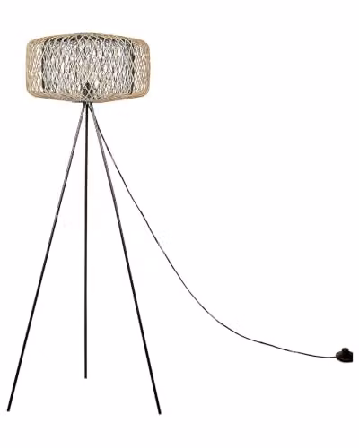 Beliani Lampada da terra a stelo in bambù con paralume aperto e base in metallo 120 cm naturale e nera