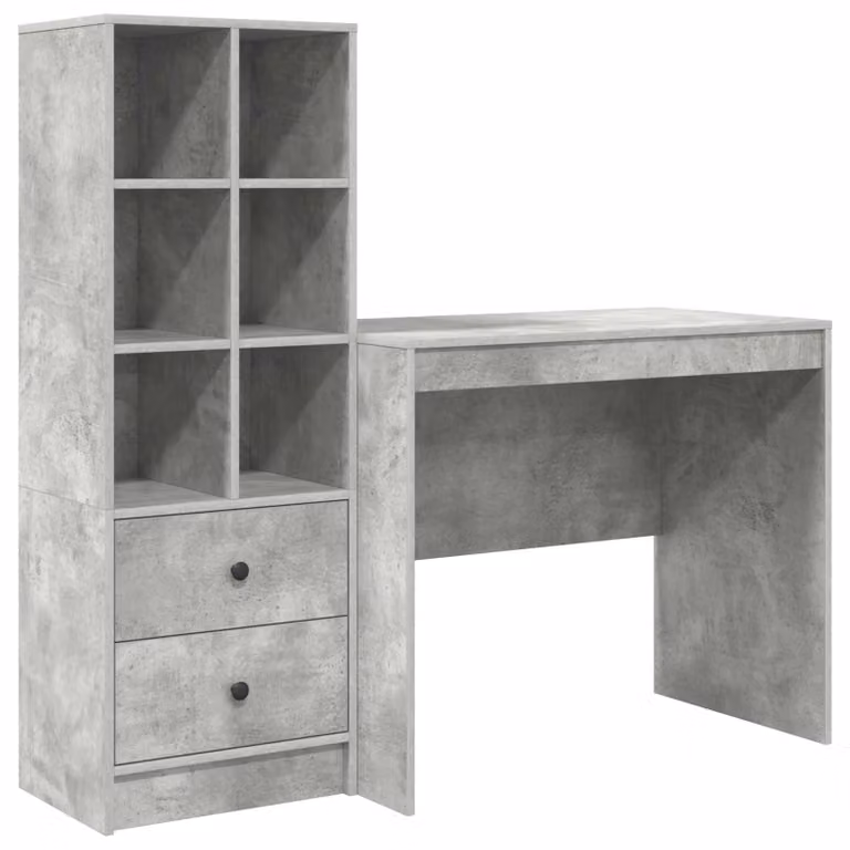 Scrivania con cassetto con lo scaffale 2 pcs Grigio cemento