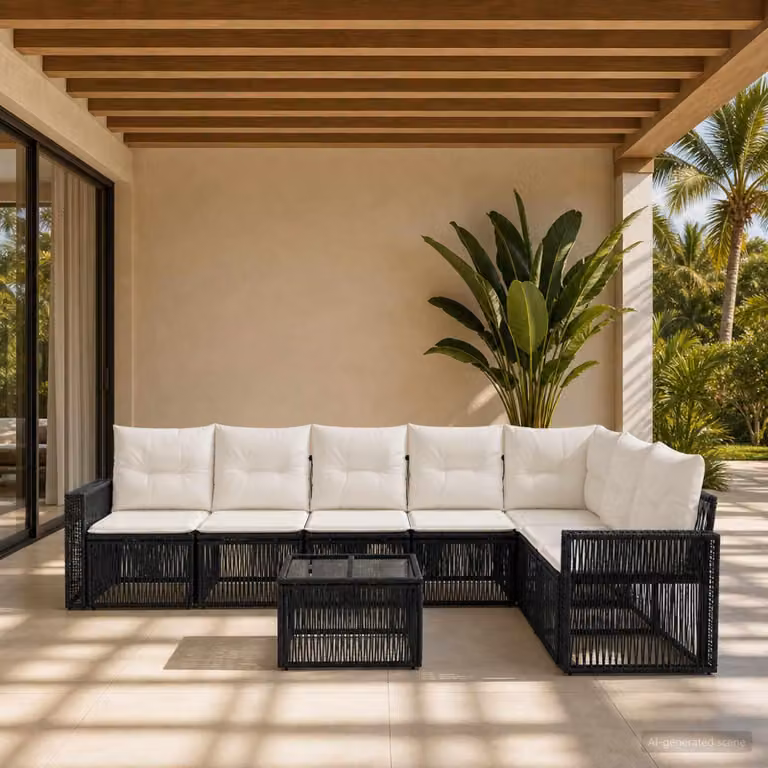 Maison Exclusive - Set da giardino composto da 8 pezzi. Divano da giardino in rattan sintetico, colore nero e crema