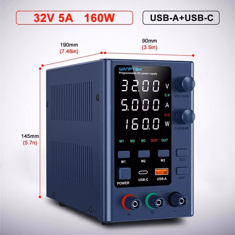 Alimentatore da banco DC, modello EPS3205, 32V, 5A. Alimentatore regolabile: tensione regolabile, corrente regolabile, uscita singola