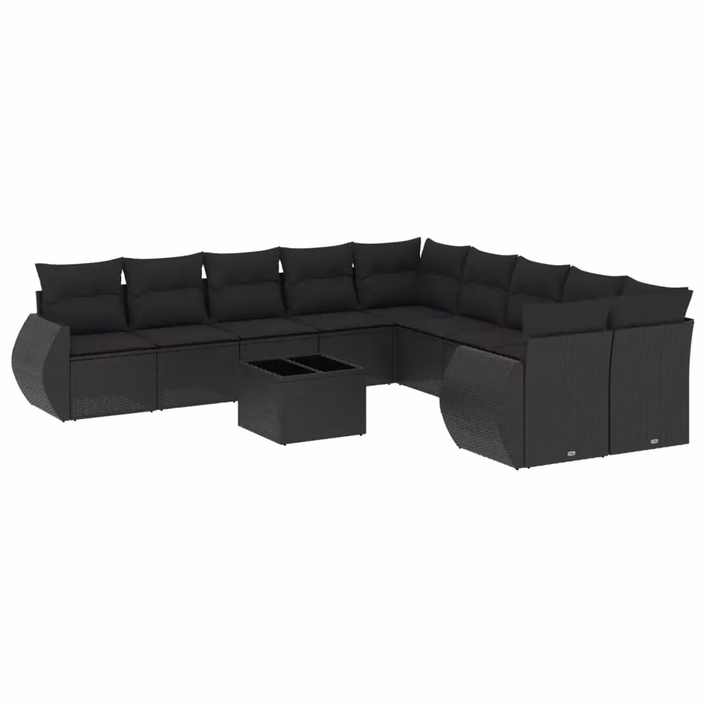 Set di Divani da Giardino vidaXL 11 pz a Forma a U con Cuscini e Tavolino da Caffè Nero – 2