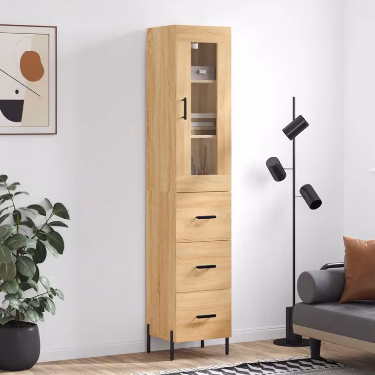 Credenza moderna vidaXL in legno e vetro marrone con ante in vetro, L/P/H: 34,5 x 34 x 180 cm