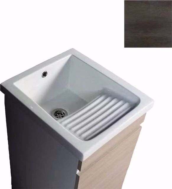 Mobile Lavatoio in Ceramica 1 Anta e Strofinatoio Integrato 45x50x86A cm Olmo Scuro