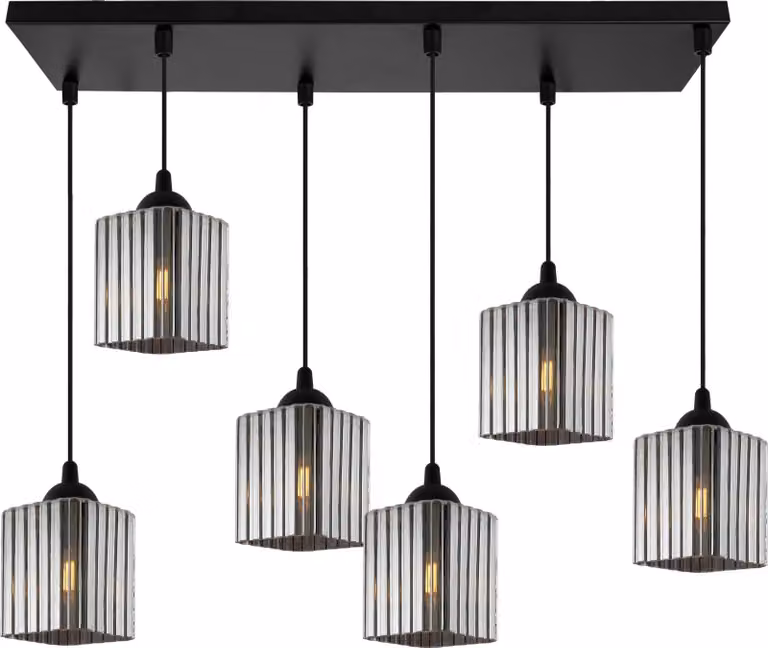 Lampada a sospensione Riffle nera a 6 luci con paralumi cubici color grafite E27 – elegante lampada a sospensione per interni moderni