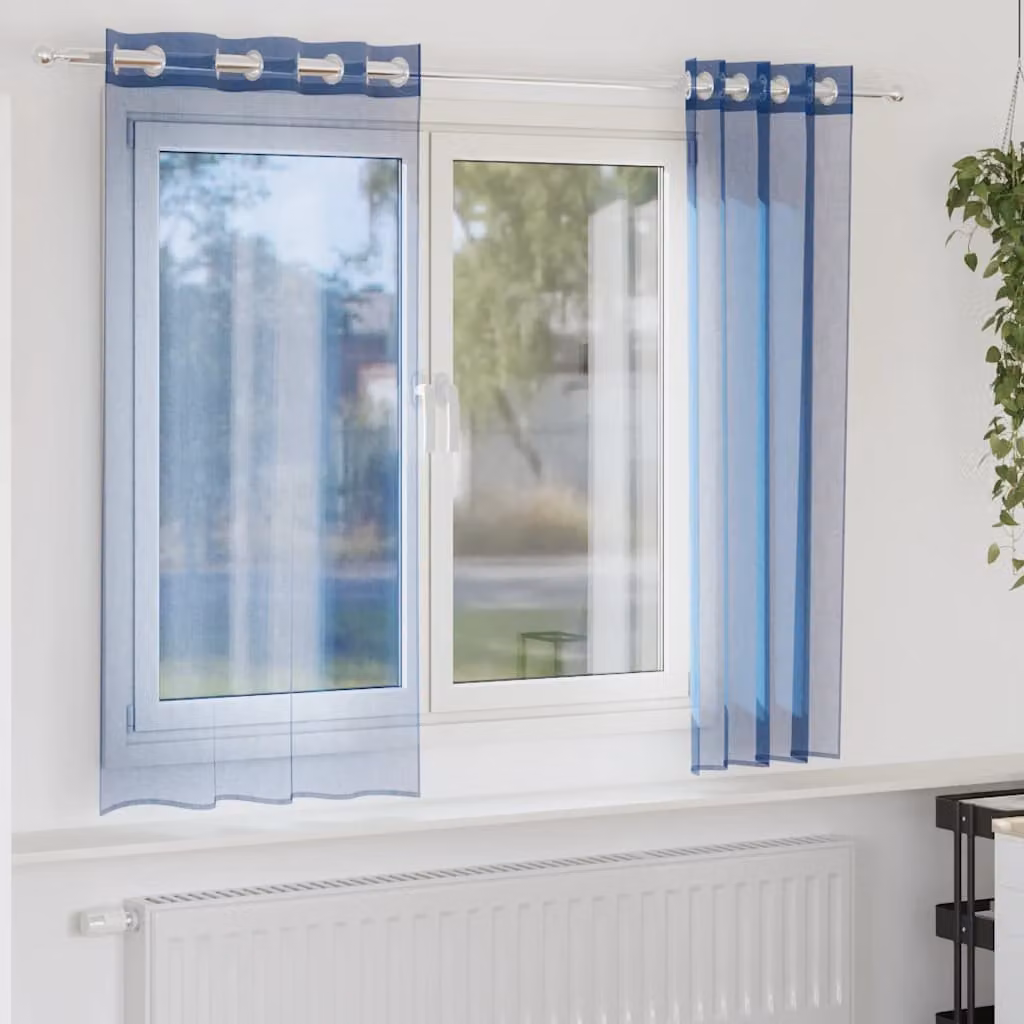 Set di 2 tende in voile semi-trasparenti vidaXL con occhielli, colore blu, L: 175 cm, H: 140 cm