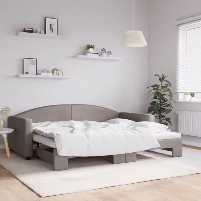 Divano Letto con Letto Estraibile Tortora 90x200 cm in Tessuto 3197191