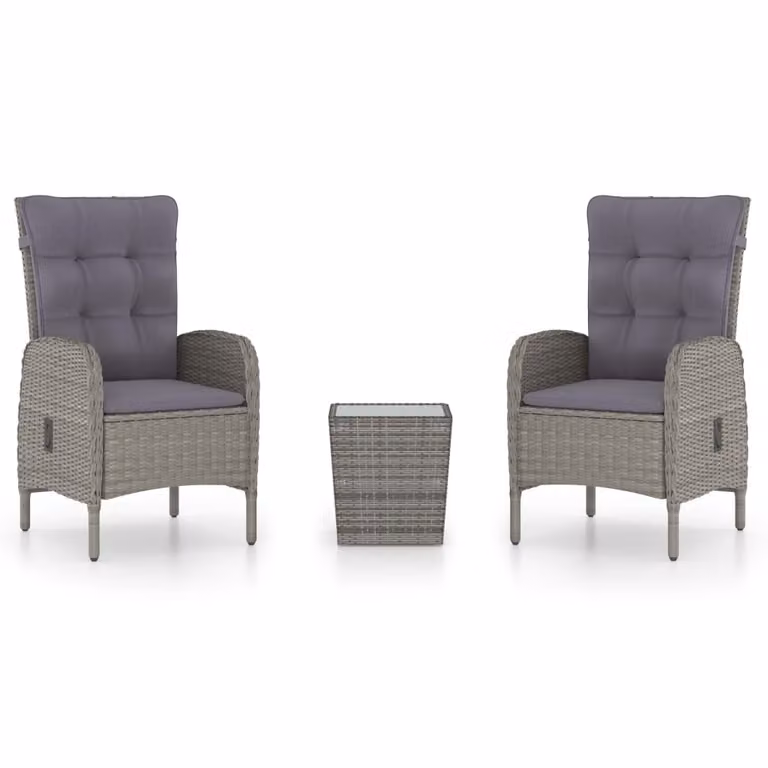 Set da Bistrot da Giardino 3 pz in Polyrattan e Vetro Grigio