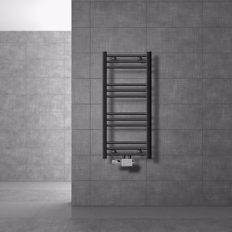 LuxeBath radiatore bagno attacco centrale 400x800 mm antracite diritto con termostato e set di collegamento Angolo universale e diritto, senza elemento riscaldante