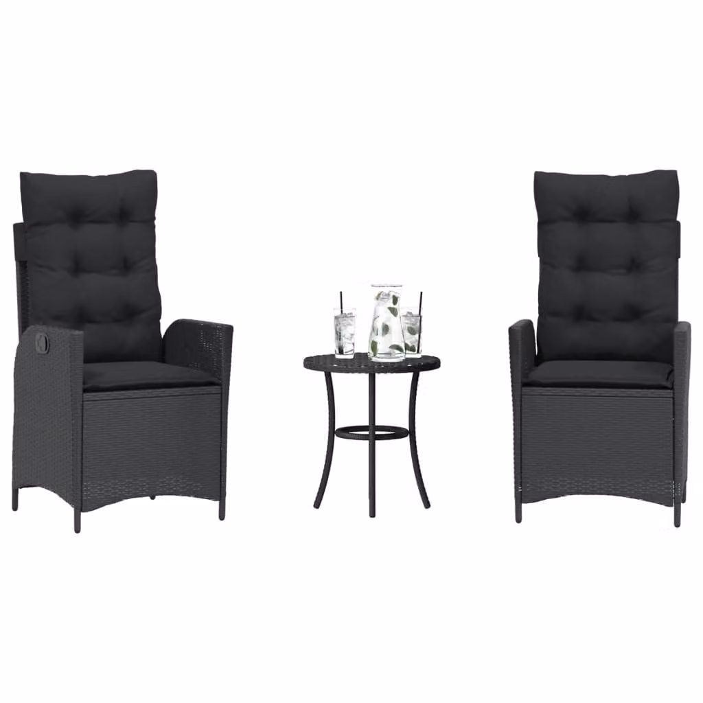 Set da Bistrò vidaXL in Polyrattan Nero con Cuscini per Giardino e Balcone