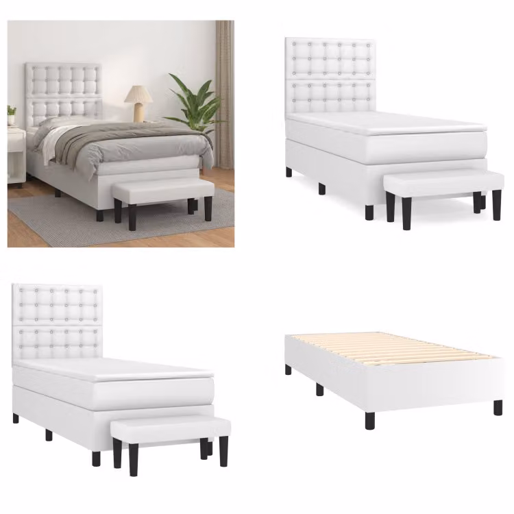 vidaXL Letto a molle con materasso bianco 80x200 cm in Pelle finta - Letto a molle - Boxspringbetten - Bett - Schlafzimmermöbel