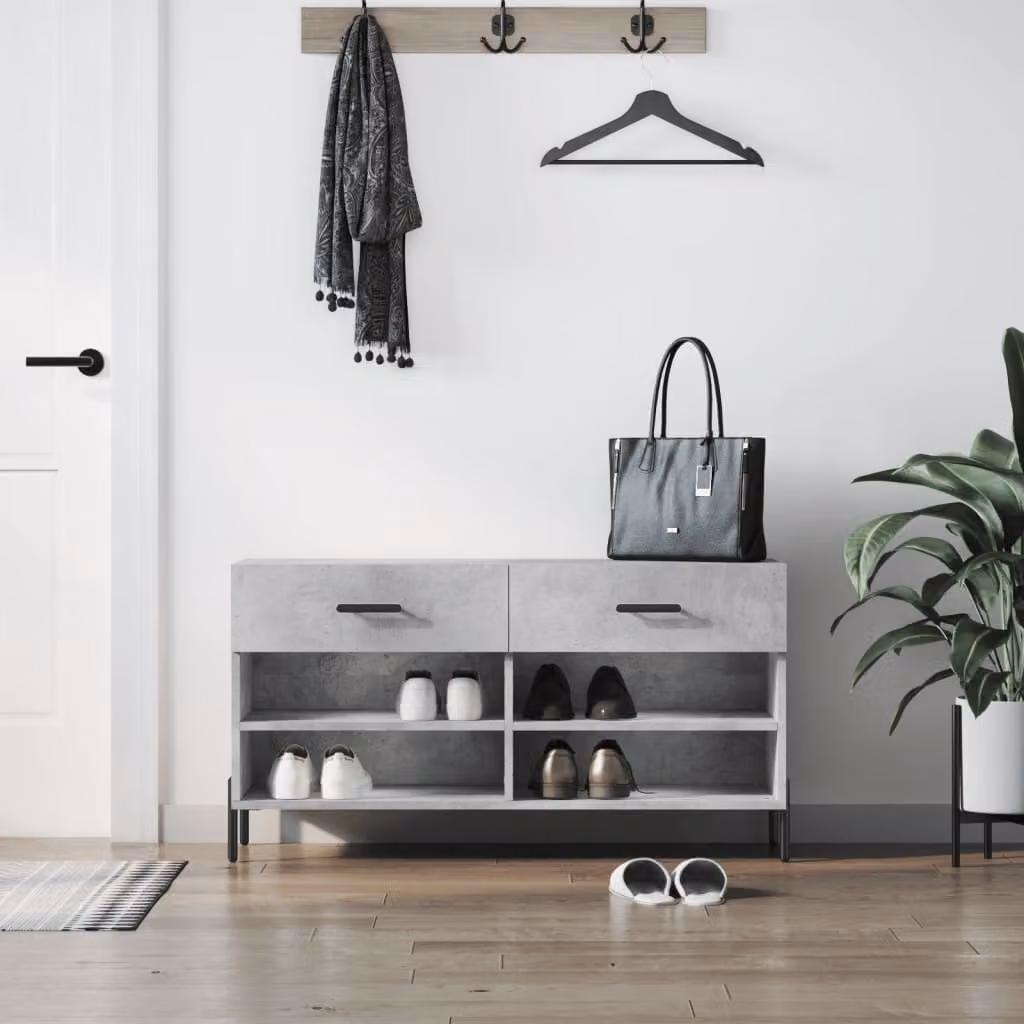 Panca porta scarpe vidaXL in stile industriale, colore grigio cemento, L/P/H: 102 x 35 x 55 cm