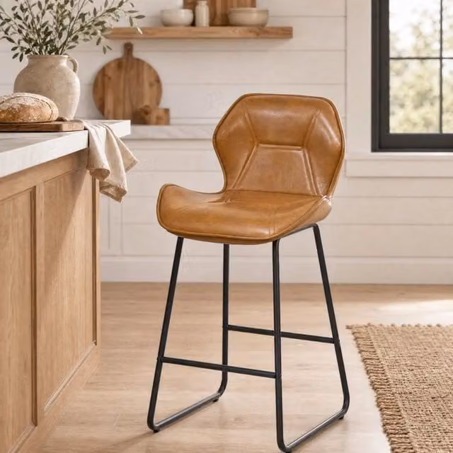 Set di 2 sgabelli da bar 66x42x51 cm marroni in similpelle con poggiapiedi
