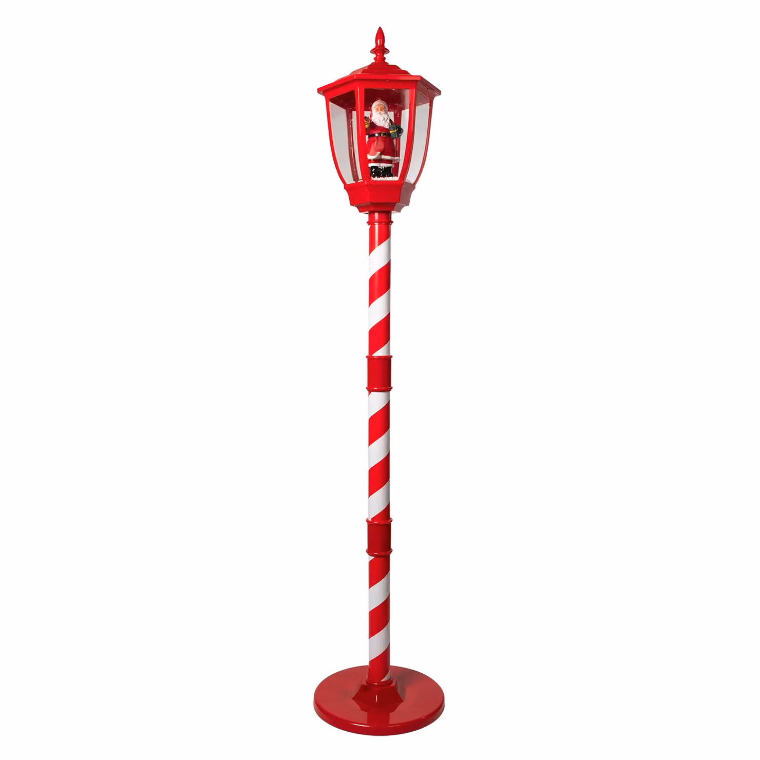 Lampione Natalizio Luminoso Babbo Natale con Effetto Neve e Musica VESTIAMO CASA, Multicolore e Rosso, H: 150 cm, L: 30 cm, P: 30 cm – 1