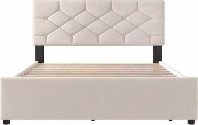 Letto imbottito beige 140x200 cm con doghe e letto estraibile in velluto, design minimalista