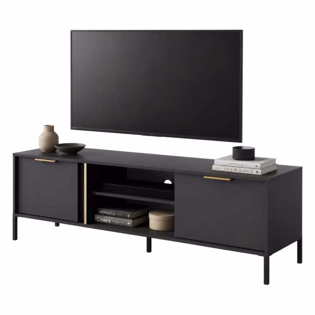 DMORA Mobile Porta TV Moderno con 2 Ripiani, Nero e Oro, L: 153 cm, P: 40 cm, H: 53 cm – 2