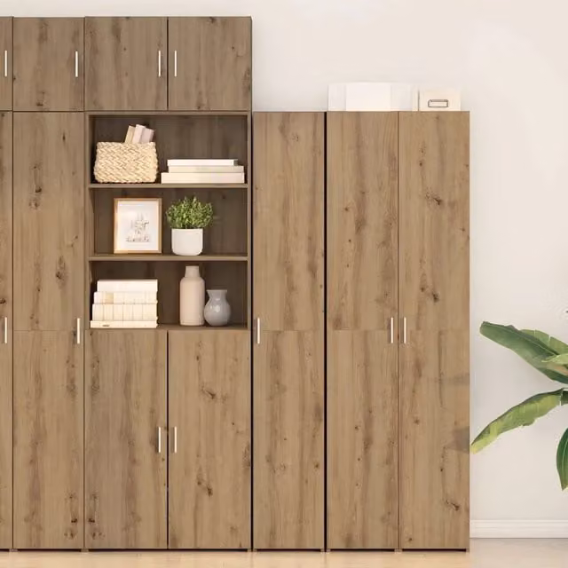 Set di 2 Credenze Buffet vidaXL in Rovere Marrone con Ante a Battente, L/P/H: 30 x 42,5 x 185 cm