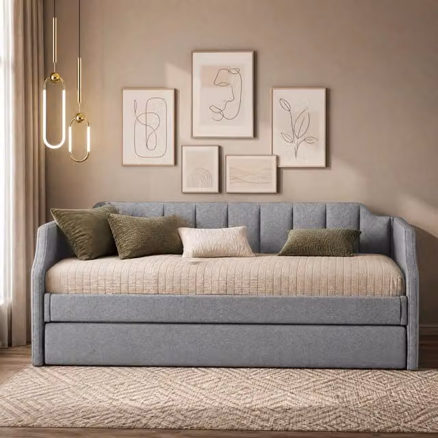Letto Mivray con letto estraibile rivestito in tessuto grigio, L/P/H: 90 x 200 x 213 cm