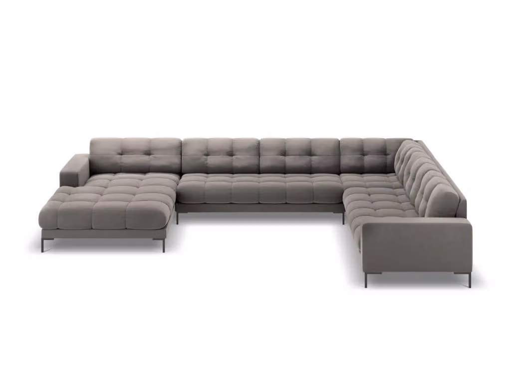 Divano panoramico destro Bali di Cosmopolitan Design in velluto grigio chiaro con 7 posti L/P/H: 327 x 125 x 75 cm – 2