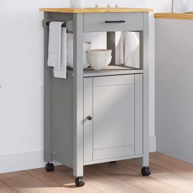 Carrello da cucina e scaffale MONZA Design Mania in legno massello di pino grigio con ruote L/P/H: 48 x 40 x 88,5 cm – 1