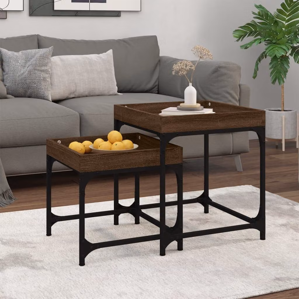 The Living Store Tavolini 2 pz. Legno ingegnerizzato effetto rovere marrone