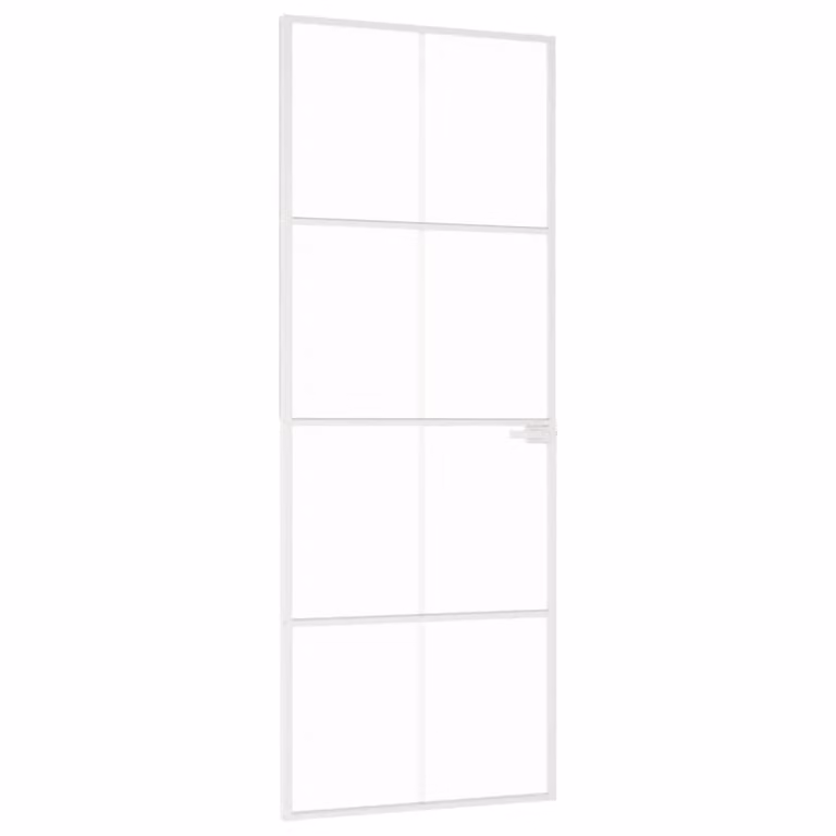 Porta Interna Bianca 76x201,5 cm Vetro Temperato Alluminio Slim