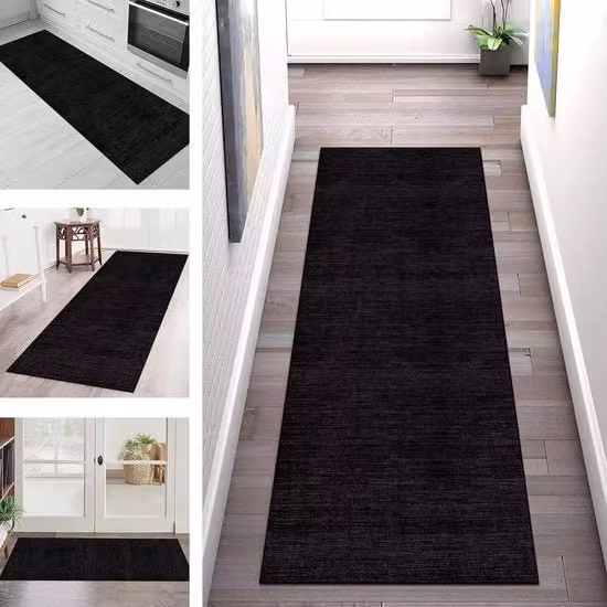 Tappeto rettangolare antiscivolo per cucina e bagno in poliestere nero, lavabile e fonoassorbente, L 50 cm x P 200 cm