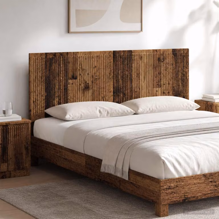 Testiera da muro vidaXL EDE in legno ingegnerizzato marrone con ripiano integrato e scomparti laterali L: 140 cm, H: 50 cm, P: 11,94 cm