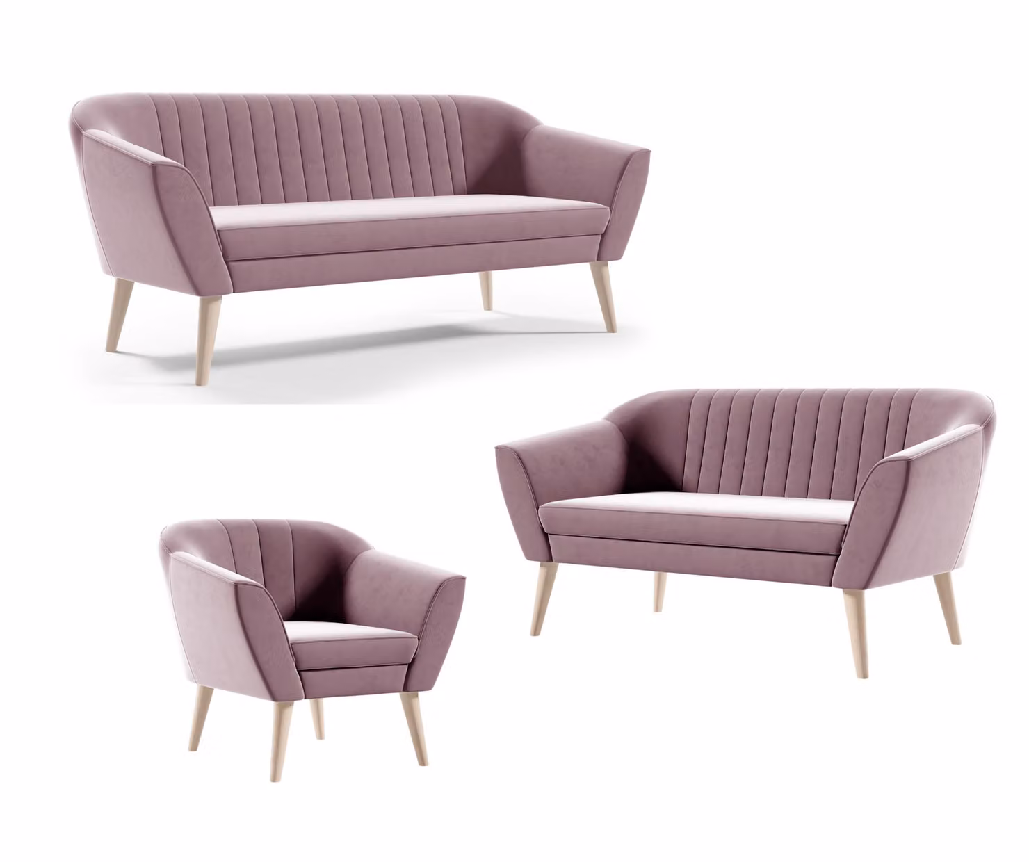 Set soggiorno Divano 3 posti 2 posti + poltrona Divano 321 velluto rosa