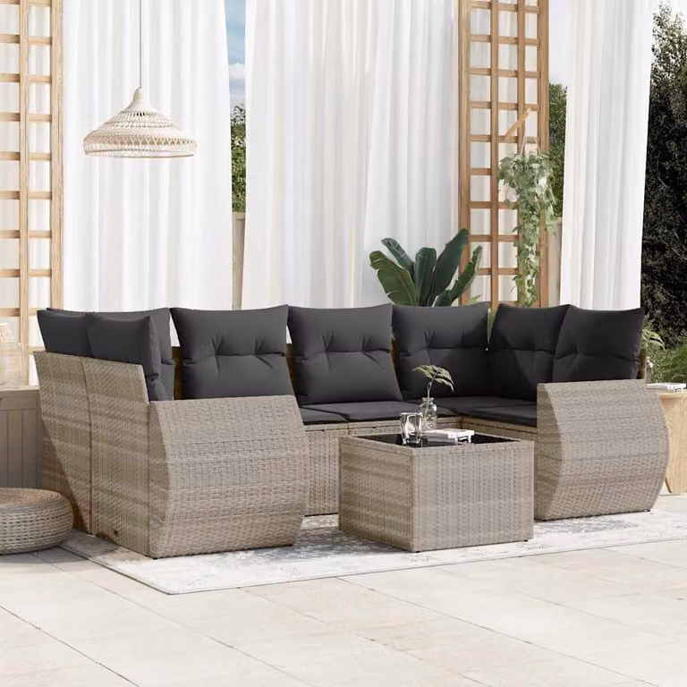 vidaXL Set Divani da Giardino 7pz a Forma di L in Polyrattan con Tavolino e Cuscini Antracite