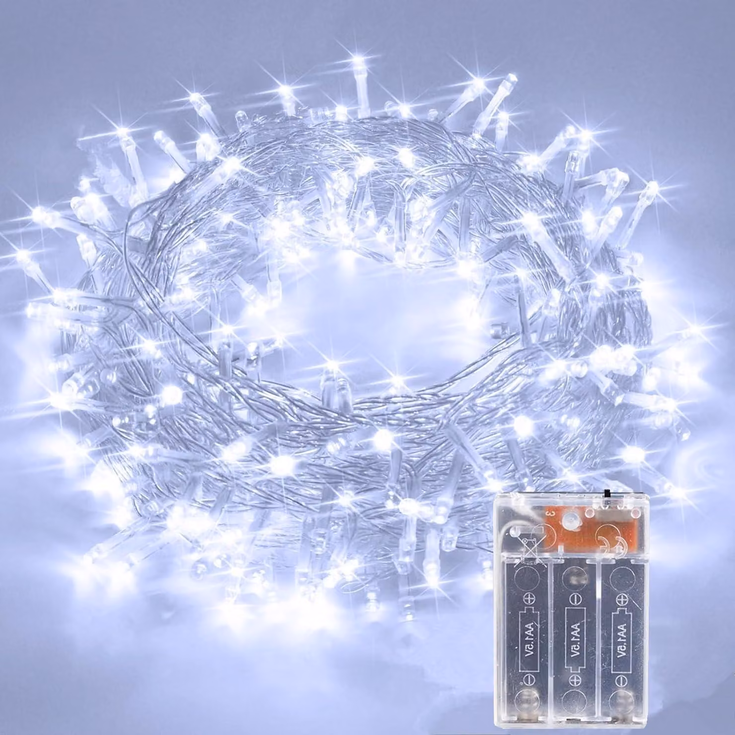 Catena luminosa, 10 metri, 80 LED, alimentata a batteria, colore bianco