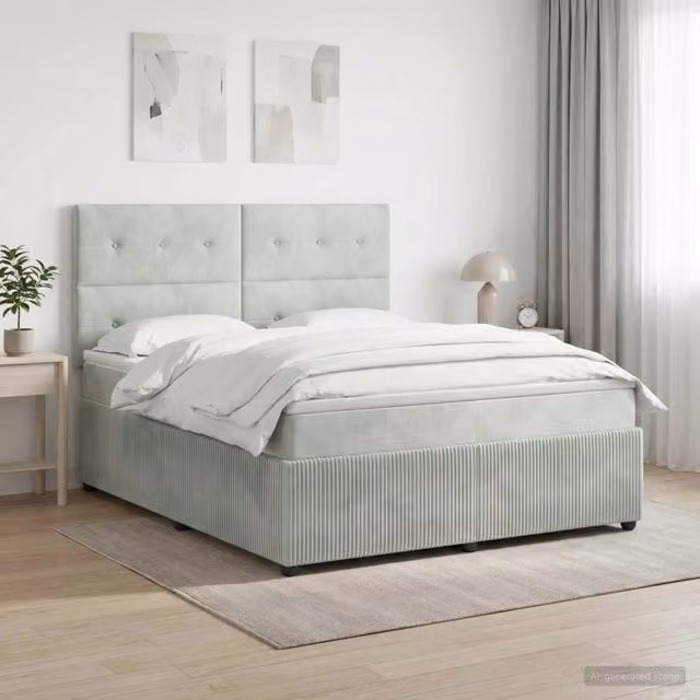 Letto box spring con materasso ibrido vidaXL in tessuto grigio e bianco L: 180 cm, P: 200 cm