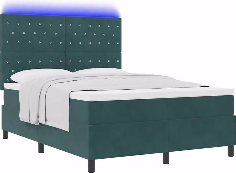 Letto a Sorgente LED Verde Scuro 140 x 200 cm Velluto