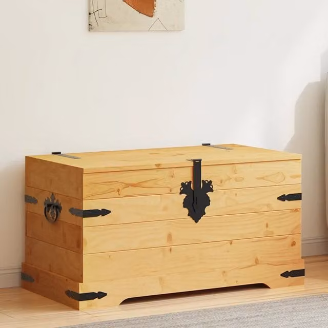 Cassapanca in pino messicano stile rustico vidaXL, marrone e nero, L 91 cm x P 49,5 cm x H 47 cm