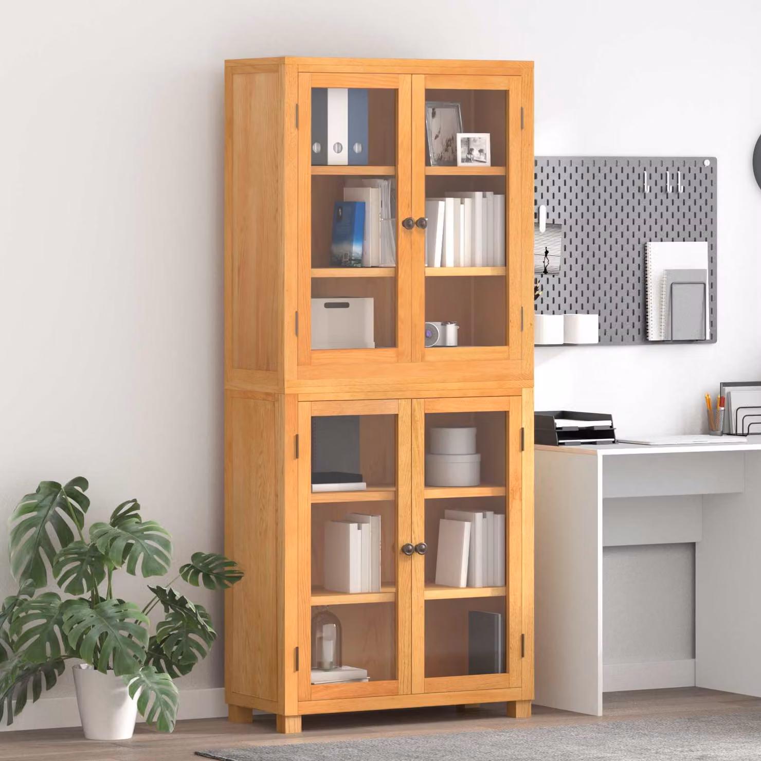 Set di mobili per magazzino vidaXL in stile industriale, 2 pezzi, colore marrone con ante in vetro e ripiani interni, L: 80 cm, P: 35 cm, H: 185 cm