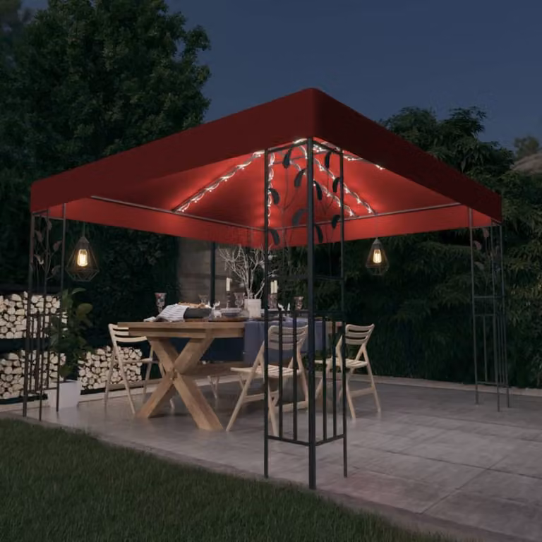 Gazebo The Living Store con luci a LED 3x3 m rosso vino