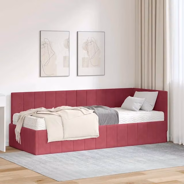 Struttura Letto Angolare con Materasso 2 pz-Giroletto con materasso Verde Velluto 125166