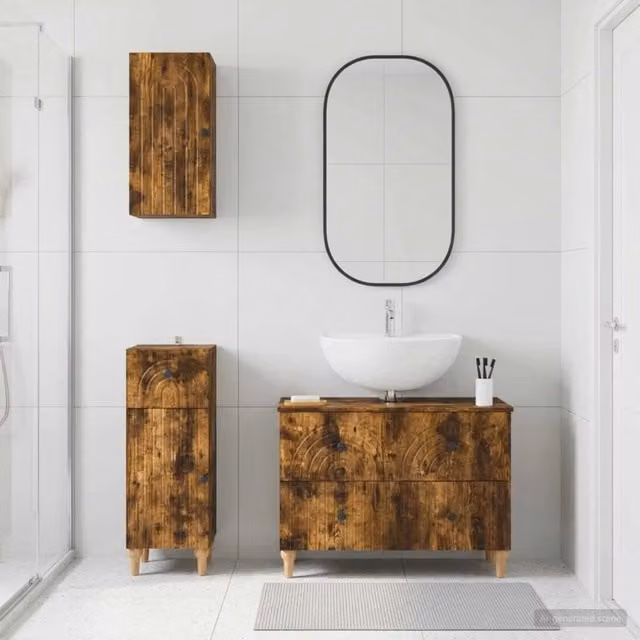 Set di armadietti da bagno in 3 pezzi ALKMAAR Rovere Fumo 3417752
