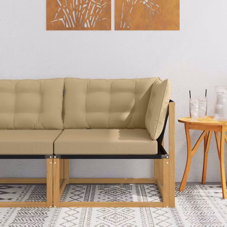 vidaXL Divano Angolare da Esterno in Legno di Acacia con Cuscini Imbottiti in Tessilene Beige