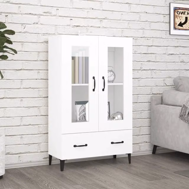 Credenza moderna bianca vidaXL in legno e vetro da appendere al muro L: 70 cm, P: 31 cm, H: 115 cm