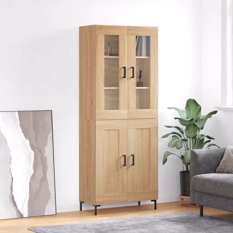 Credenza moderna vidaXL in rovere con ante a battente e ripiani, L: 69,5 cm, P: 34 cm, H: 180 cm