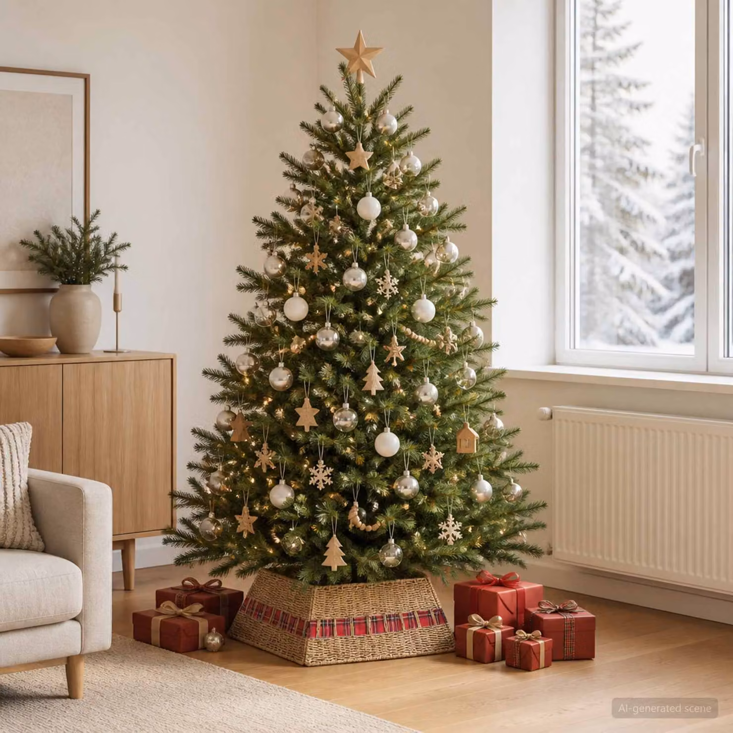 vidaXL Collare per Albero di Natale Quadrato Naturale 60 x 60 x 28 cm