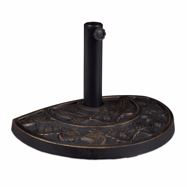 Relaxdays Supporto semicircolare per ombrellone, resistente alle intemperie, pesante, per giardino e terrazza, diametro stelo 38 mm, LxP: 50 x 32 cm, marrone