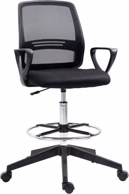 Sedia da ufficio ergonomica girevole a 360 gradi con poggiapiedi e ruote in tessuto e metallo nero L: 56 cm, P: 66 cm, H: 120 cm – 1